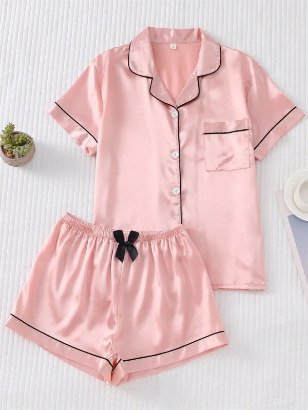 Pijama 2PCS de Satin Rosa