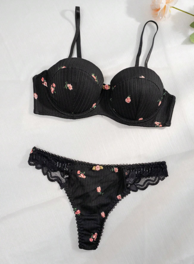 Set 2PCS Brasier y Panty Negro