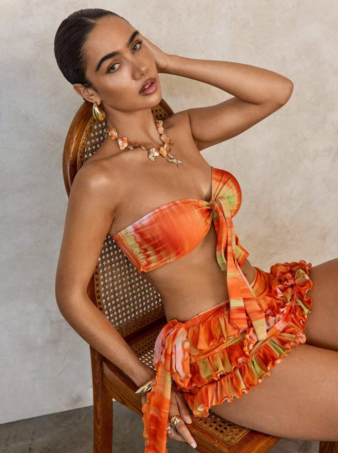 Bikini 3PCS Naranja con Falda
