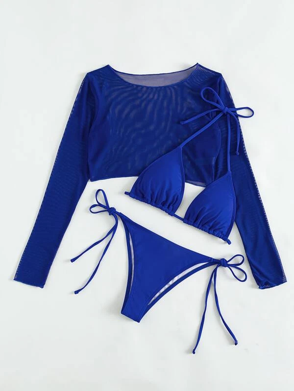 Bikini 3PCS Azul con Cubridor Manga Larga