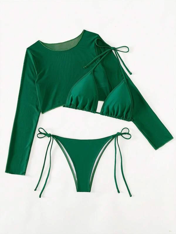 Bikini 3PCS Verde con Cubridor Manga Larga