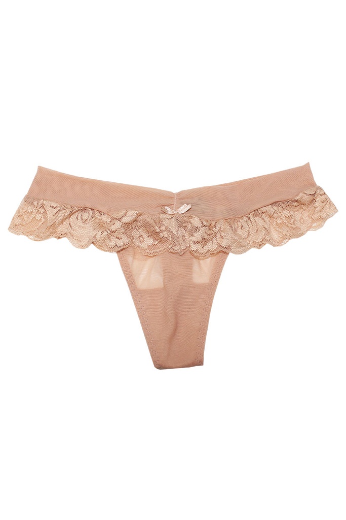 Tanga Beige con Olan de Encaje