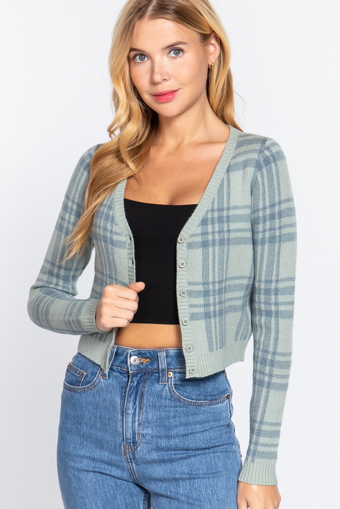 Sueter Cardigan Corto de Cuadros V