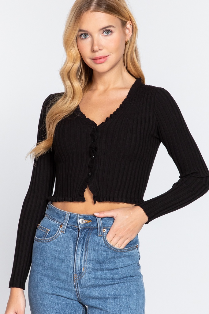 Sueter Cardigan Crop Negro