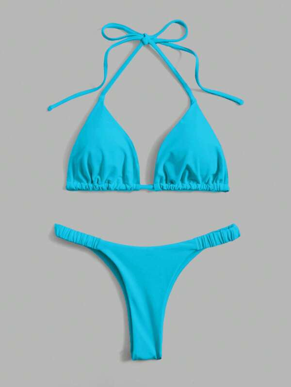 Bikini 2PCS Azul Menta Halter Triangle