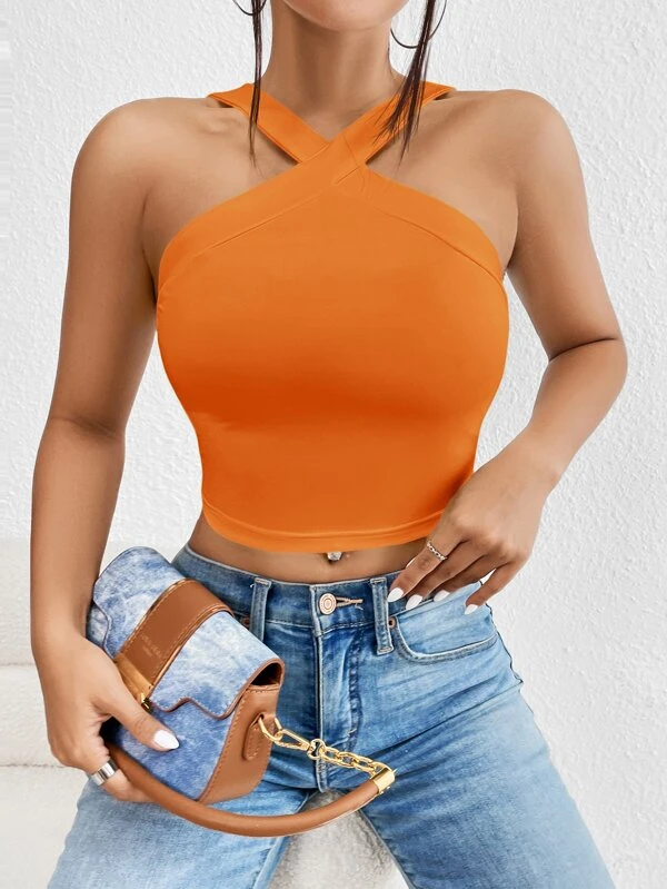 Crop Top Cuello Halter Naranja