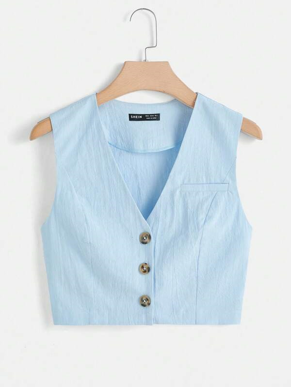 Blusa Crop de Botones Azul Bebe