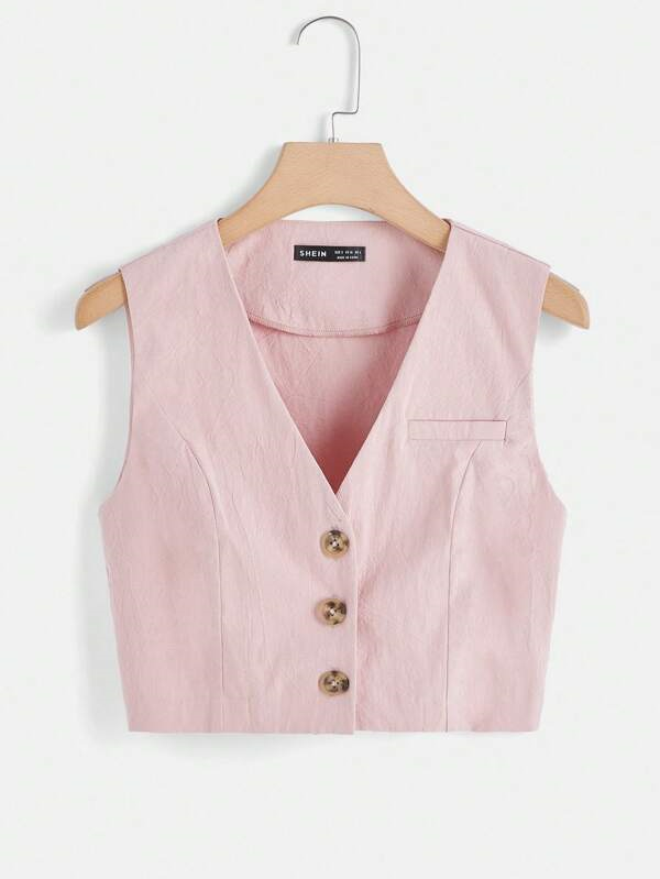 Blusa Crop de Botones Rosa Bebe