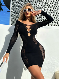 [si2211108505013058 SHEIN] Vestido Unitalla de Encaje Negro