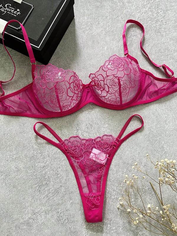 Set 2PCS Rosa Encaje Floral