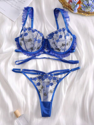 Set 2PCS Azul Encaje Floral