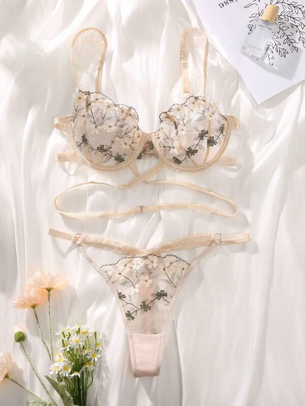 Set 2PCS Beige  Encaje Floral