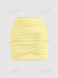 [sw2210101040401919 shein] Falda Fruncida Amarilla