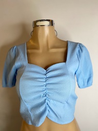 Blusa con Fruncido Frontal Lisa Azul Cielo